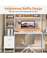 Tribesigns 55 Inch Computer Desk with 2 Drawers and Storage Shelves, Rustic Office Desk with Hutch, Study Writing Gaming Table Laptop Workstation