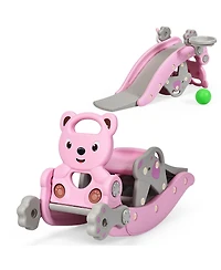 Baby Rocking Horse Slide Set 4-in-1 Kids Swing Toys w/Basketball Hoop Ferrule