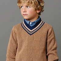 Hope & Henry Boys Organic Long Sleeve V-Neck Intarsia Cricket Sweater