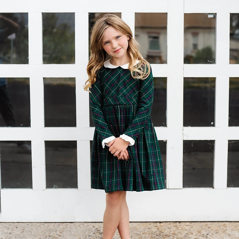 Hope & Henry Little Girls Organic Long Sleeve Peter Pan Collar Ruffle Cuff Party Dress