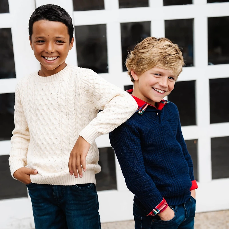 Hope & Henry Boys Organic Long Sleeve Textured Shawl Collar Sweater