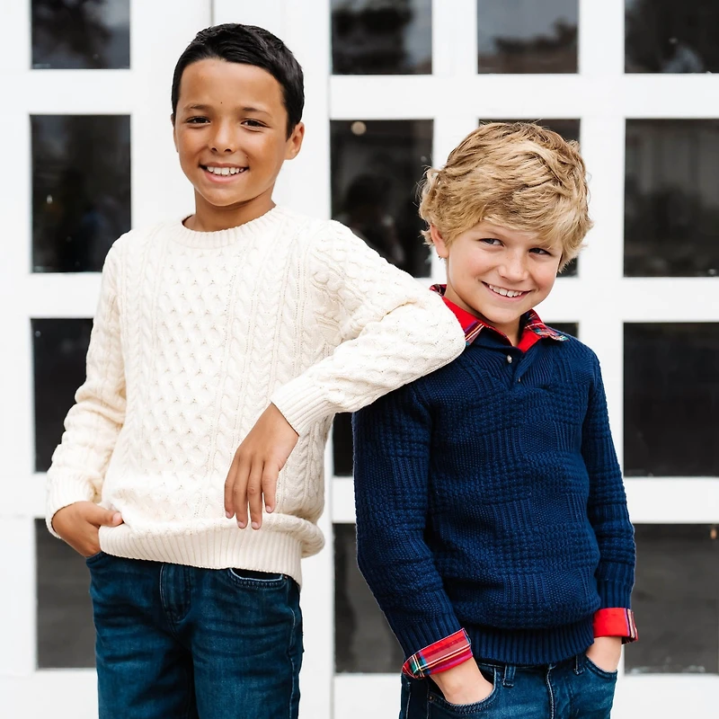 Hope & Henry Boys Organic Long Sleeve Textured Shawl Collar Sweater