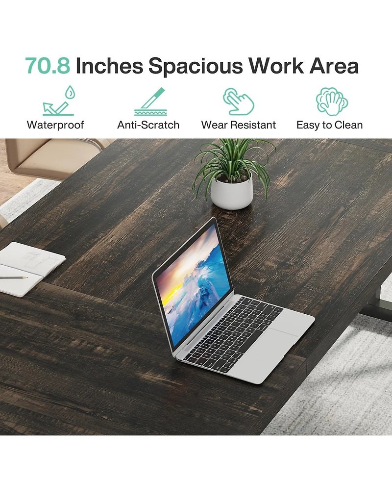 Tribesigns 6FT Conference Table, 70.86 L x 31.49 W 29.52 H Inches Rectangle Meeting Room Rustic Wood Seminar Table Executive Desk