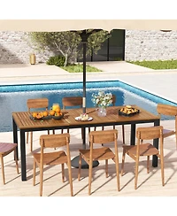 79" Acacia Wood Patio Table 8-Person Outdoor Dining Table with Umbrella Hole
