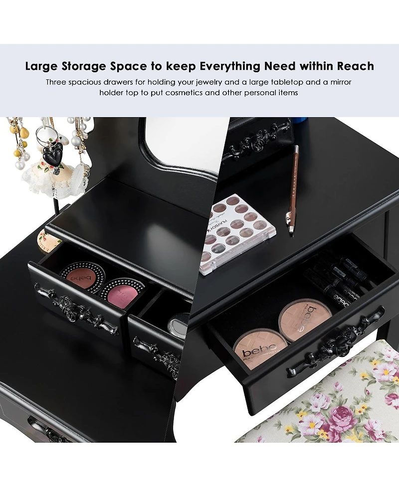 Costway Vanity Jewelry Makeup Dressing Table Stool Drawer