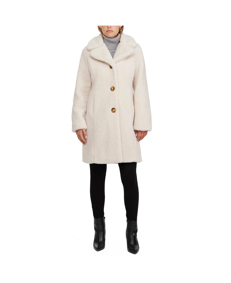 Ellen Tracy Women's Sherpa Teddy Coat With Notch Collar