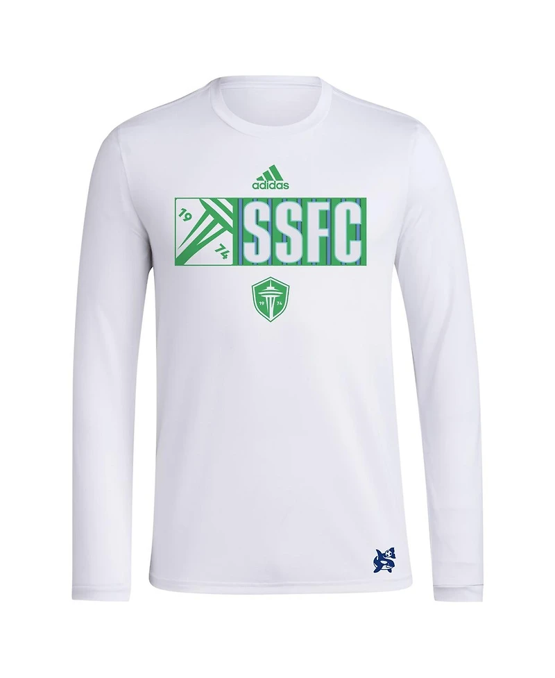 Adidas Men's White Seattle Sounders Fc 2024 Jersey Hook Aeroready Long Sleeve T-Shirt