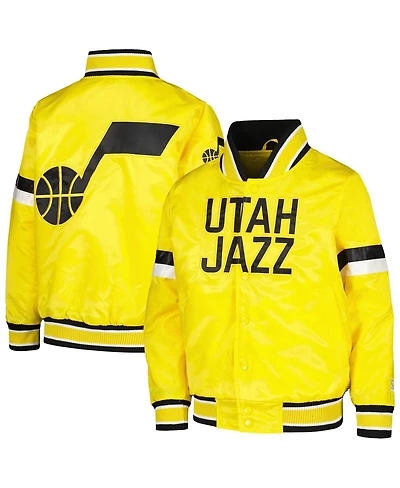 Starter Big Boys and Girls Yellow Utah Jazz Home Game Varsity Satin Full-Snap Jacket