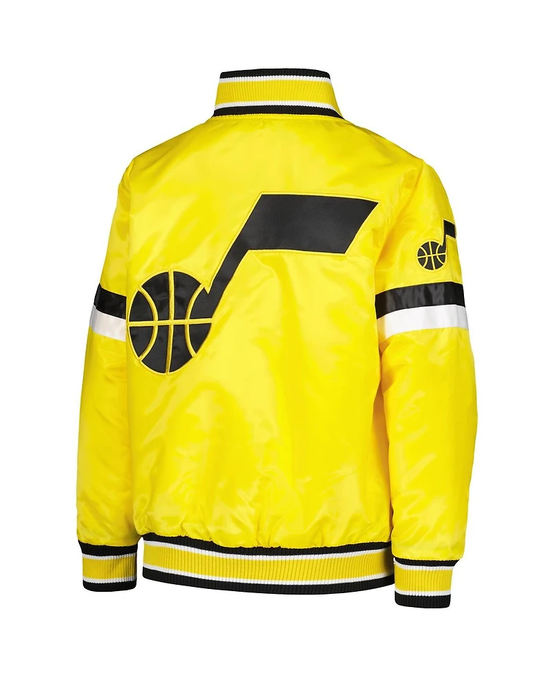Starter Big Boys and Girls Yellow Utah Jazz Home Game Varsity Satin Full-Snap Jacket