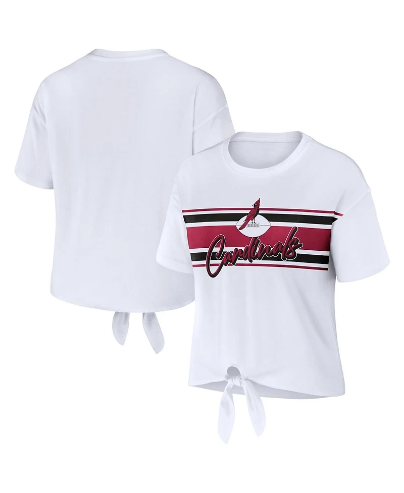 Wear by Erin Andrews Women's White Arizona Cardinals Front Tie Retro T-Shirt