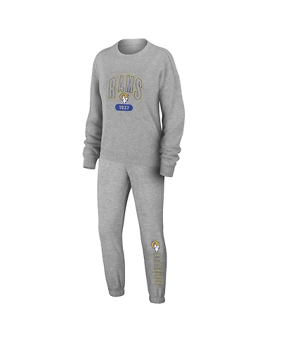 Wear by Erin Andrews Women's Heather Gray Los Angeles Rams Knit Long Sleeve Tri-Blend T-Shirt Pants Sleep Set