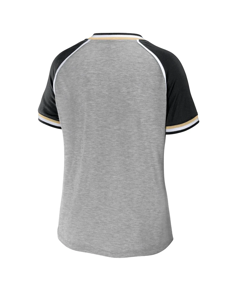 Wear by Erin Andrews Women's Heather Gray New Orleans Saints Cropped Raglan Throwback V-Neck T-Shirt