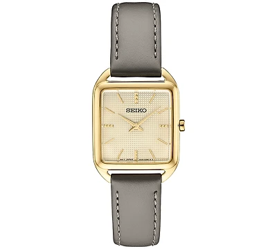 Seiko Women's Essentials Gray Leather Strap Watch 26mm x 35mm