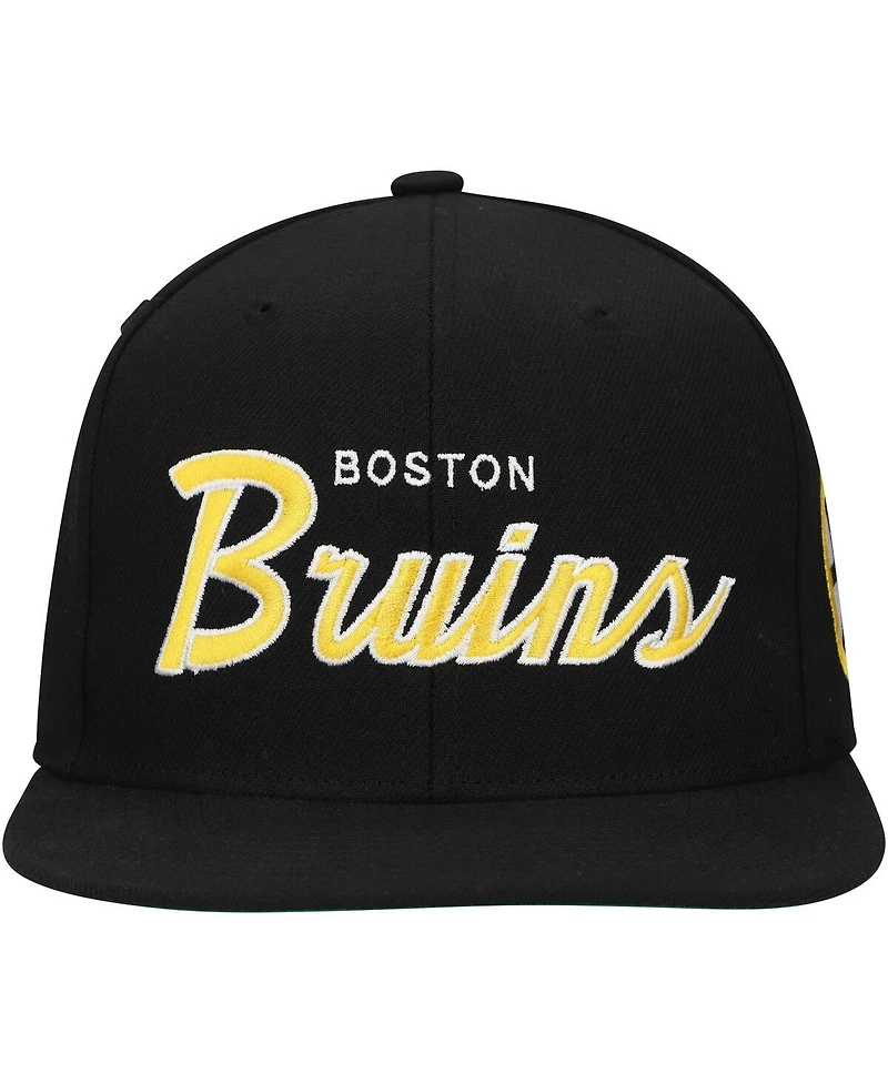 Mitchell & Ness Men's Black Boston Bruins Core Team Script 2.0 Snapback Hat