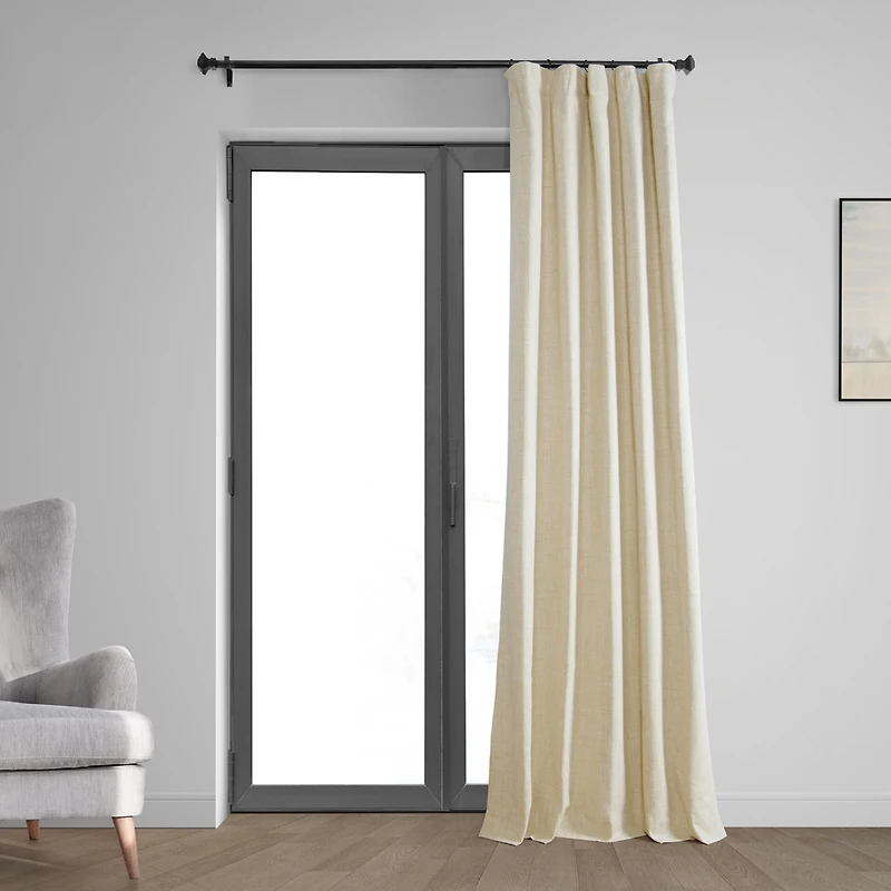 Half Price Drapes Natural Light Beige Thermal Cross Linen Weave Blackout Curtain