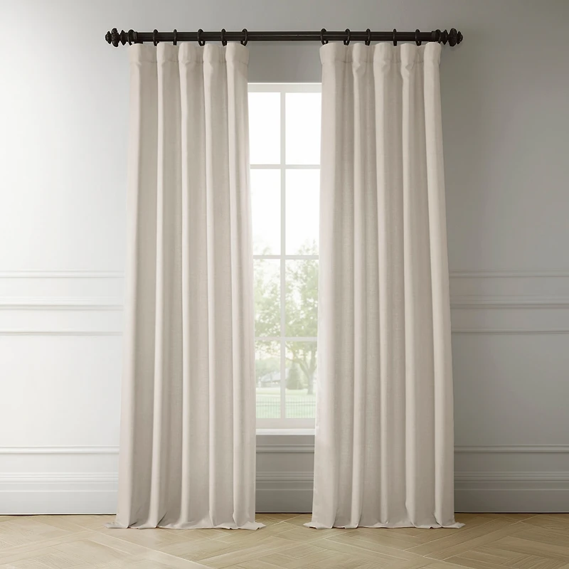 Half Price Drapes Parchment Cream Italian Faux Linen Room Darkening Curtain