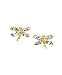 Bling Jewelry Tiny Cz Dragonfly Firefly Butterfly Stud Earrings 14K Yellow Gold Screw back