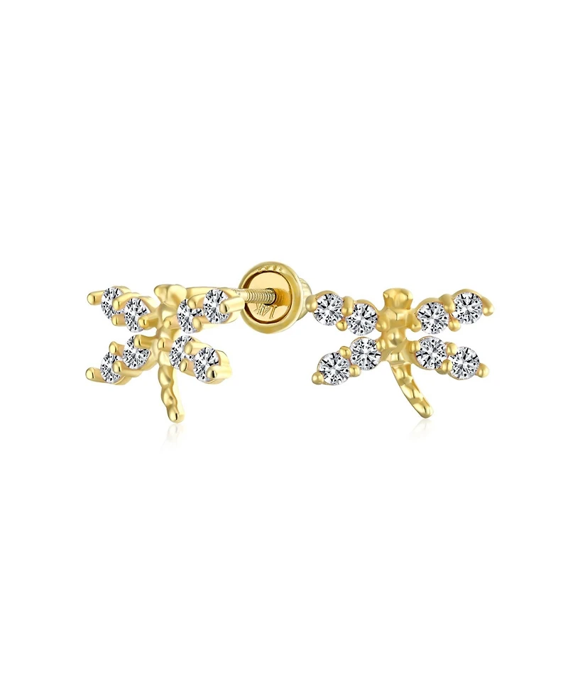 Bling Jewelry Tiny Cz Dragonfly Firefly Butterfly Stud Earrings 14K Yellow Gold Screw back