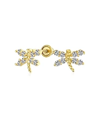 Bling Jewelry Tiny Cz Dragonfly Firefly Butterfly Stud Earrings 14K Yellow Gold Screw back