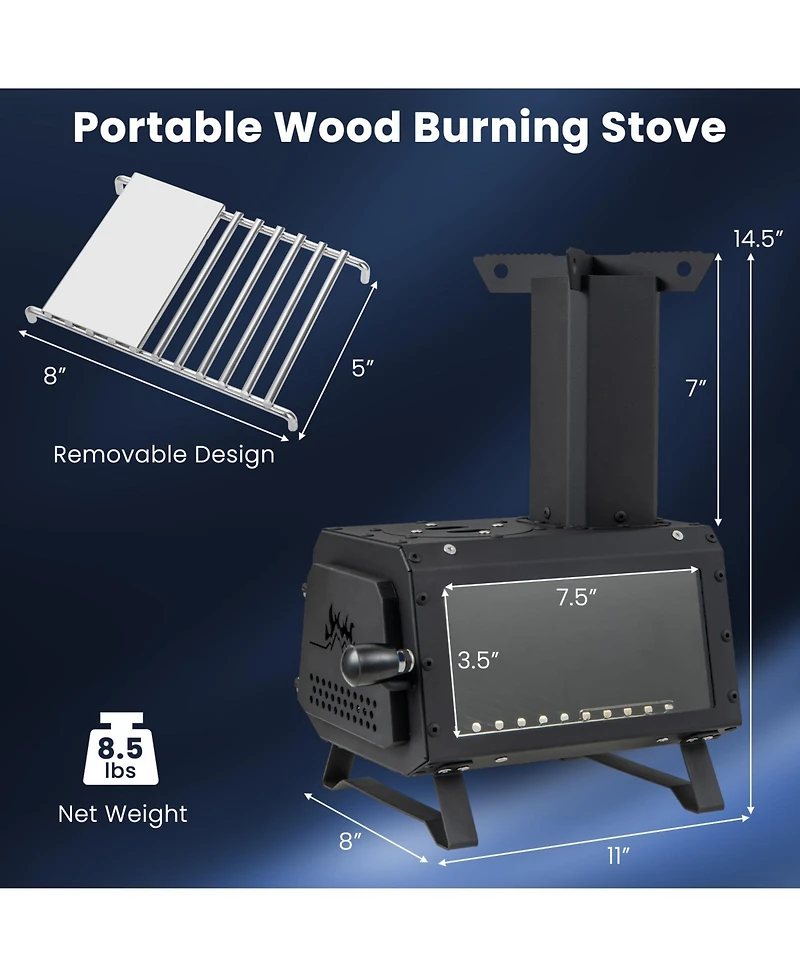 Skonyon Portable Wood Camping Burning Stove Heater with 2 Cooking Positions