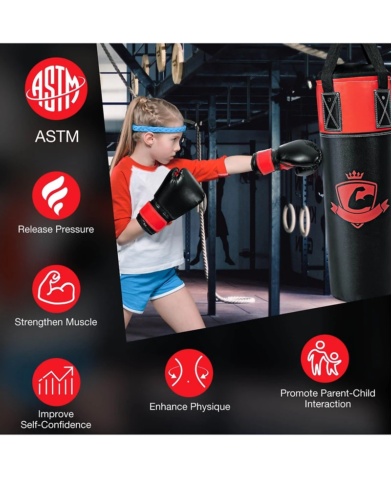 Skonyon 11 Pounds Kids Hanging Punching Bag Set with Punching Gloves-Black