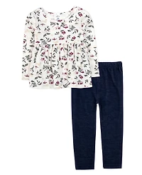 Baby Essentials Girl Floral Tunic Top, Hooded Jacket & Pant, 3-Piece Set