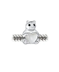 Bling Jewelry Stuff Animal Teddy Bear Charm Bead Daughter Sterling Silver Mop Heart Accent Fits European Bracelet