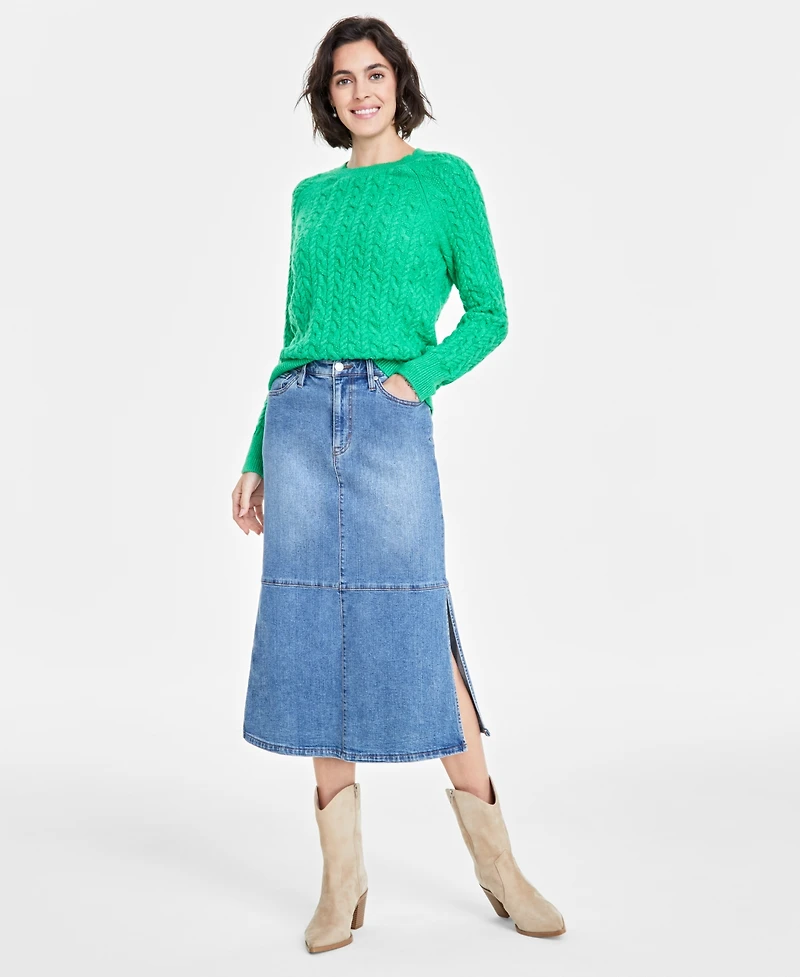 On 34th Women's Cozy Cable-Knit Crewneck Sweater, Created for Macy's