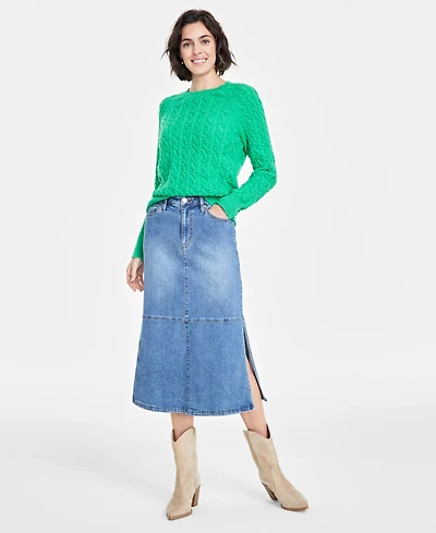 On 34th Women's Cozy Cable-Knit Crewneck Sweater, Created for Macy's
