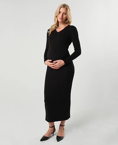 Marion Maternity Maxi Nursing V-Neck Sweater Dress Cotton Knit