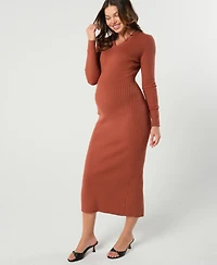 Marion Maternity Maxi Nursing V-Neck Sweater Dress Cotton Knit