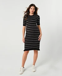 Marion Maternity Knee Length Striped Cotton Knit Nursing Sweater Dress