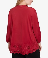 Ruby Rd. Plus Size Button Front Stretch Faux Suede Top with Cut Out Hem Detail