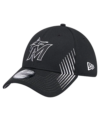 New Era Men's Black Miami Marlins Active Dash Mark 39THIRTY Flex Hat