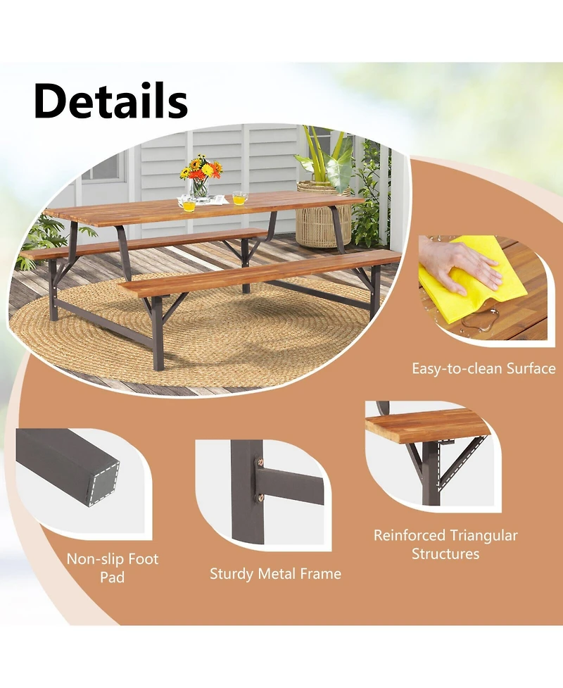 Sugift 6-Person Outdoor Dining Table Picnic Table and Bench Set with 2 Inch Umbrella Hole
