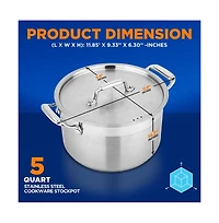 NutriChef Stainless Steel Cookware Stock Pot - 5 Quart, Heavy Duty Induction Pot, Soup Pot With Stainless Steel Lid