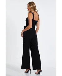 Quiz Women's Scuba Crepe Halter Jumpsuit with Satin Trim