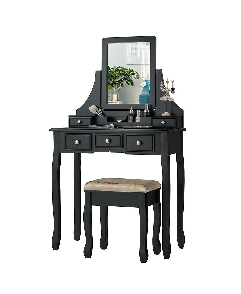 Sugift Makeup Vanity Set with Mirror and Cushioned Stool