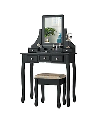 Sugift Makeup Vanity Set with Mirror and Cushioned Stool