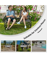 Sugift 2-Person Double Rocking Loveseat with Mesh Fabric and Center Tempered Glass Table