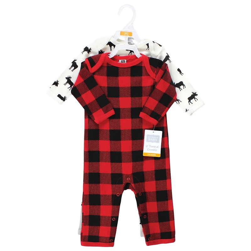 Hudson Baby Boys Thermal Coveralls 2pk, Football, 18-24 Months