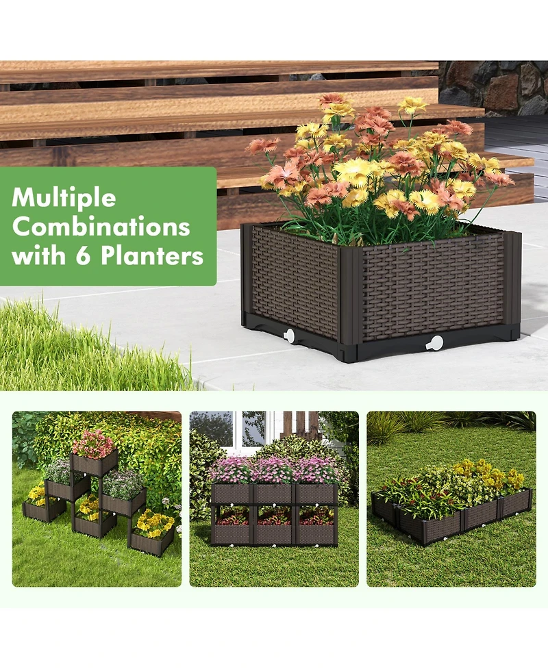 Skonyon 2 Set Elevated Plastic Raised Garden Bed Planter Kit for Flower Vegetable Grow-Brown