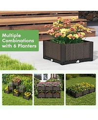 Skonyon 2 Set Elevated Plastic Raised Garden Bed Planter Kit for Flower Vegetable Grow-Brown