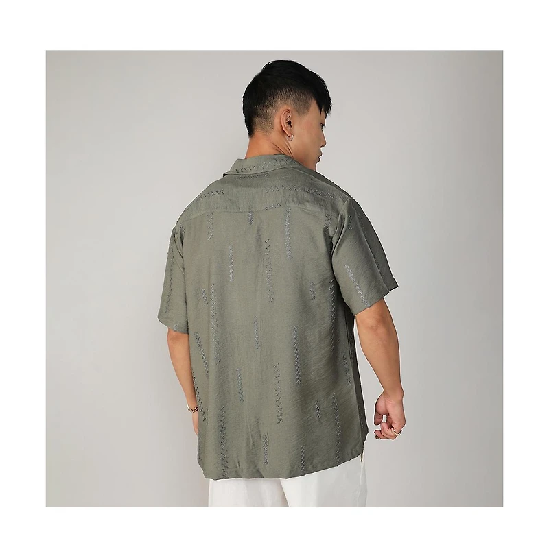 Campus Sutra Men's Olive Green Embroidered Twist Shirt