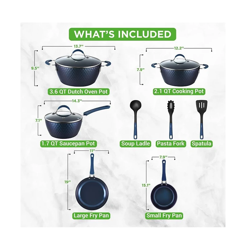 NutriChef Kitchenware Pots & Pans Set - Stylish Kitchen Cookware with Elegant Diamond Pattern
