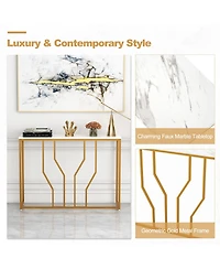 Sugift 44 Inch Modern White Entryway Table with Faux Marble Tabletop-White