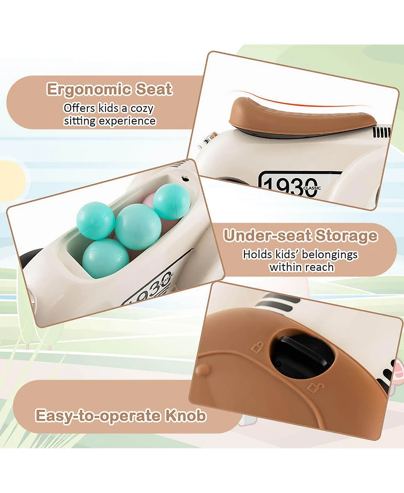 Gymax Retro Kids Ride-on Toy Kids Sit to Stand Vehicle with Working Steering Wheel White