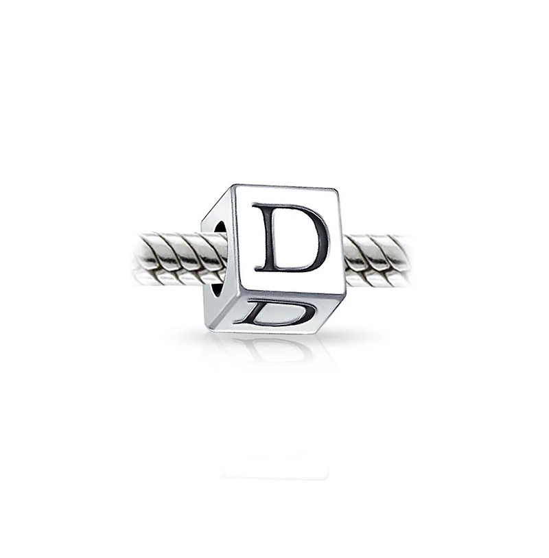 Bling Jewelry Alphabet Initial Square Block Letter Bead Charm .925 Sterling Silver