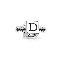 Bling Jewelry Alphabet Initial Square Block Letter Bead Charm .925 Sterling Silver
