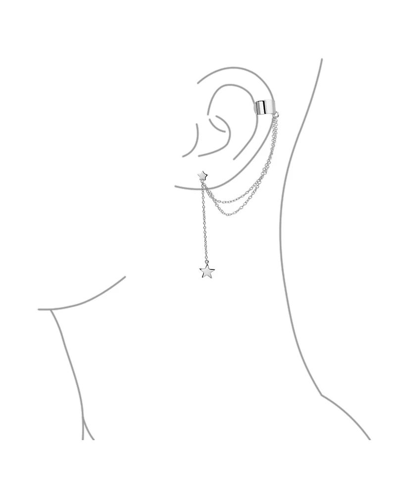 Bling Jewelry Usa Patriotic Star Celestial Double Chain Ear Lobe Cartilage Clip On Helix Linear Band Wrap Ear Cuff Stud Earring Set .925 Sterling Silv